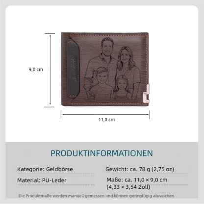 Personalisierte Herren‑Geldbörse mit Foto‑Gravur oder Monogramm Slim Bifold
