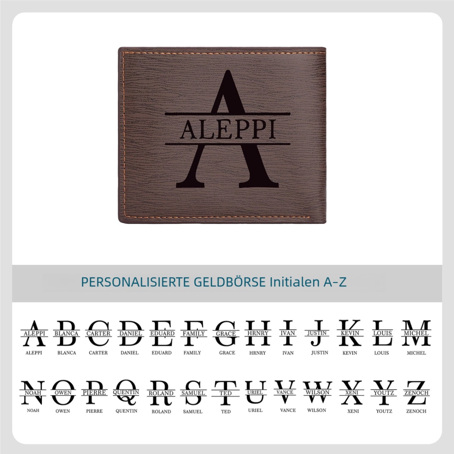 Personalisierte Herren‑Geldbörse mit Foto‑Gravur oder Monogramm Slim Bifold
