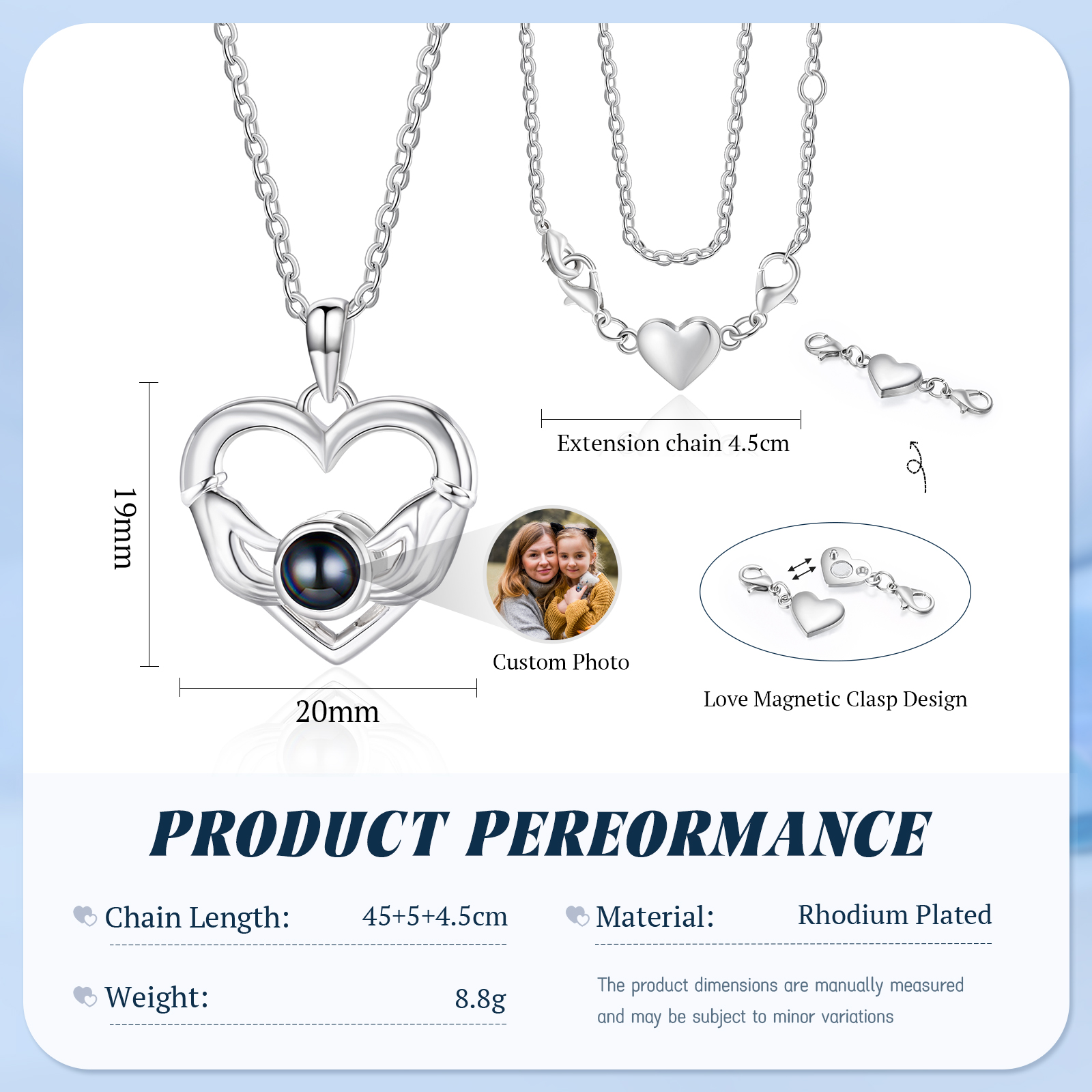 Personalisierte Herzkette mit Händen, Fotoprojektion, Geschenk für sie