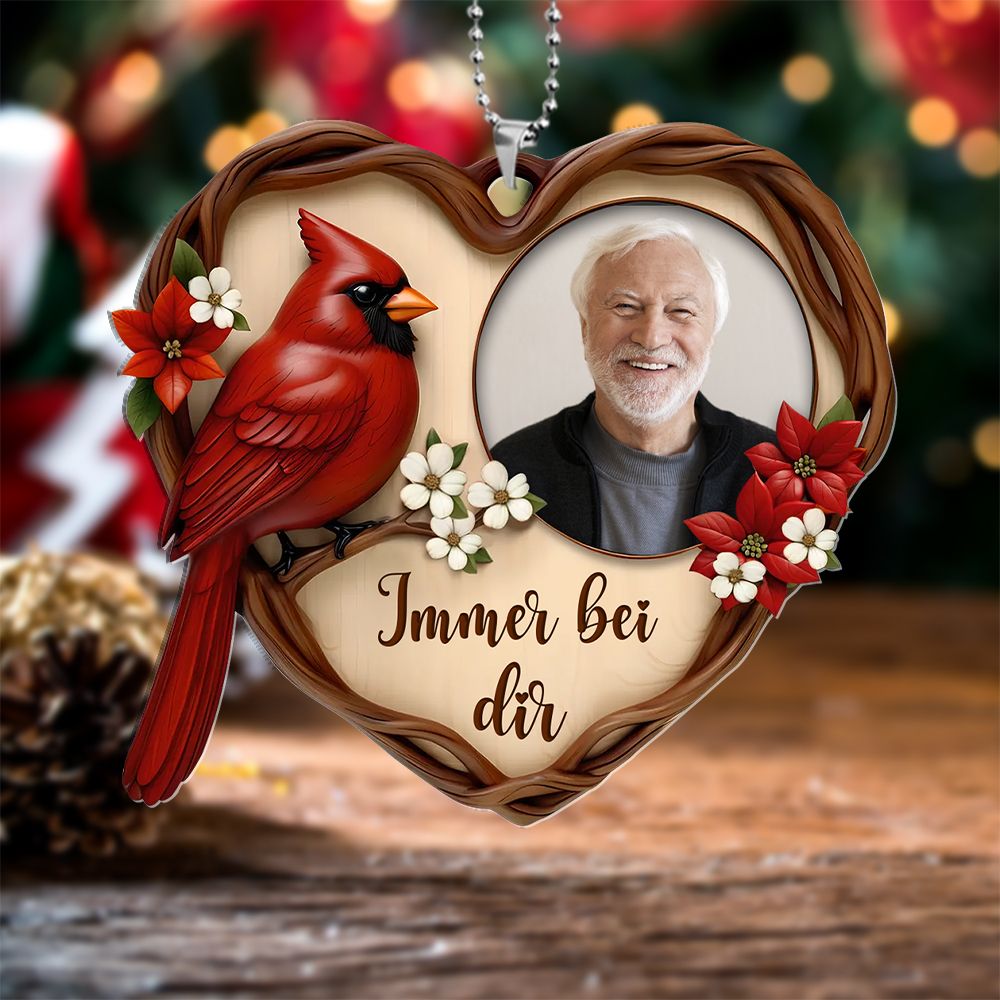 Personalisierter Herzanhänger mit „Immer bei dir“  – Gedenkgeschenk für Großvater mit rotem Kardinal