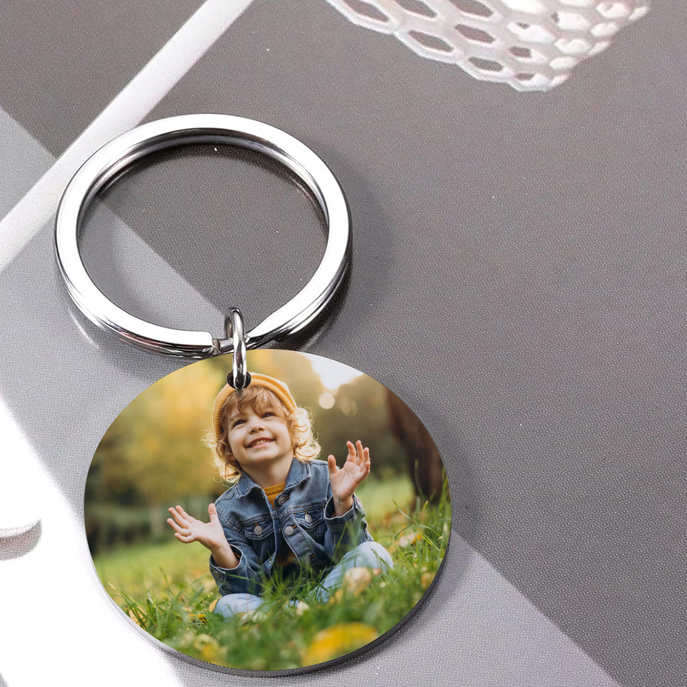 Personalisierte Schutzengel Foto-Kindertag Schlüsselanhänger Edelstahl rund für Kind