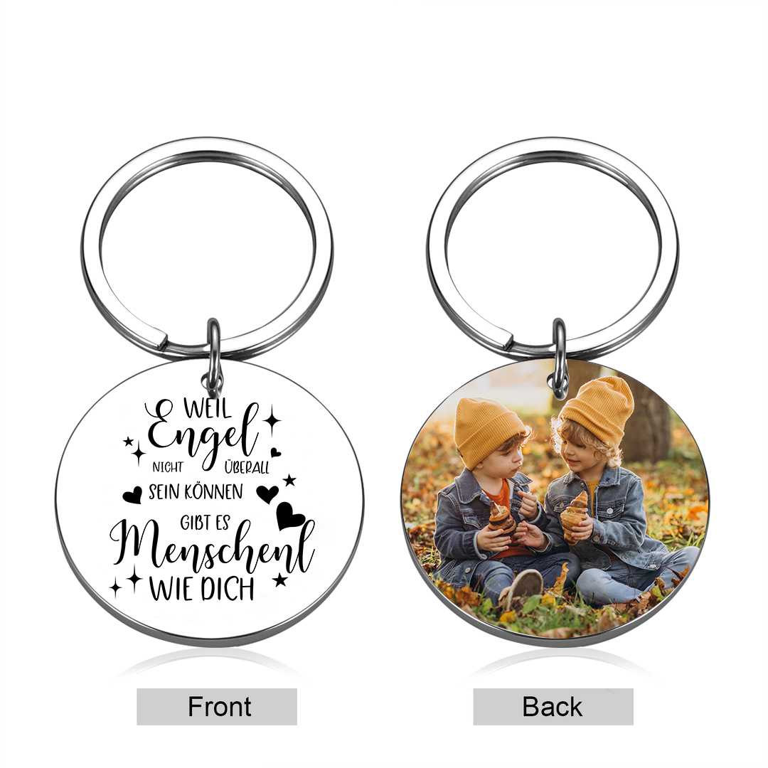 Personalisierte Schutzengel Foto-Kindertag Schlüsselanhänger Edelstahl rund für Kind