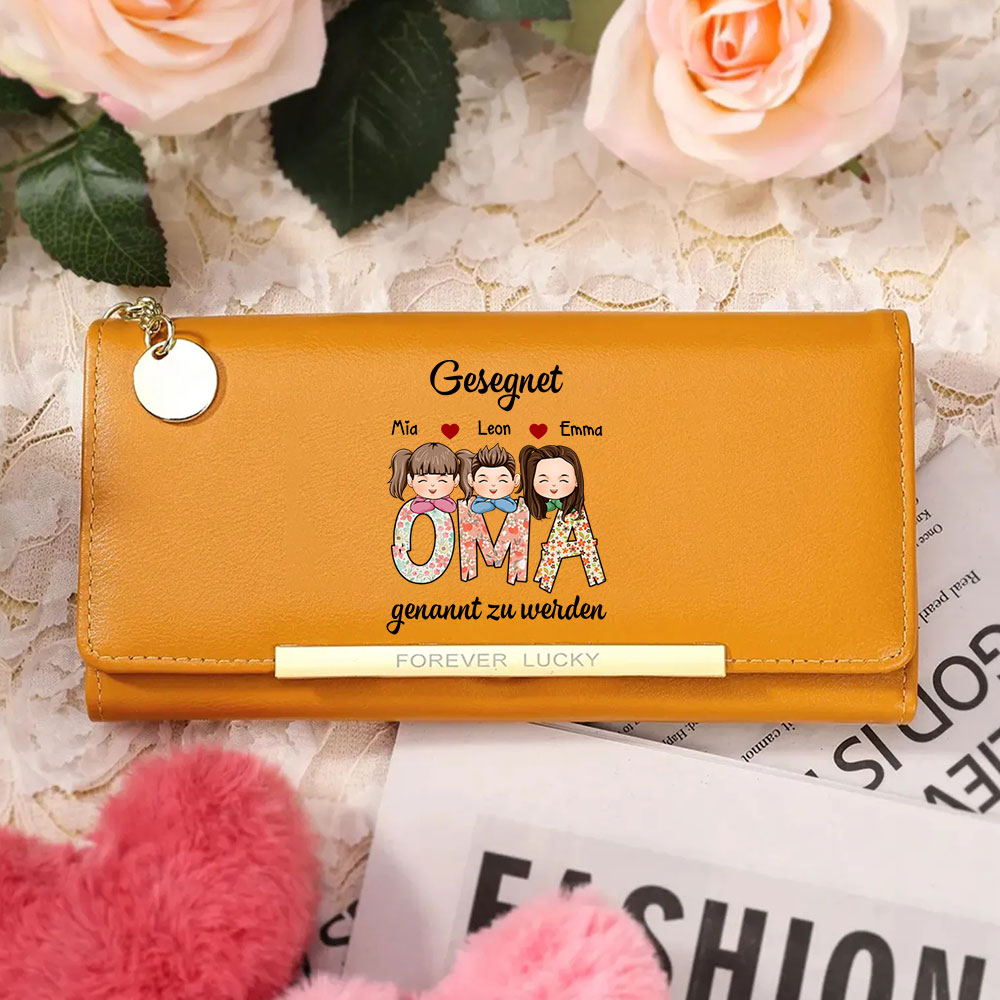 Personalisierte 1-8 Namen & Muster PU Leder Lange Portemonnaie Geldbörse-Geschenke für Mama/Oma