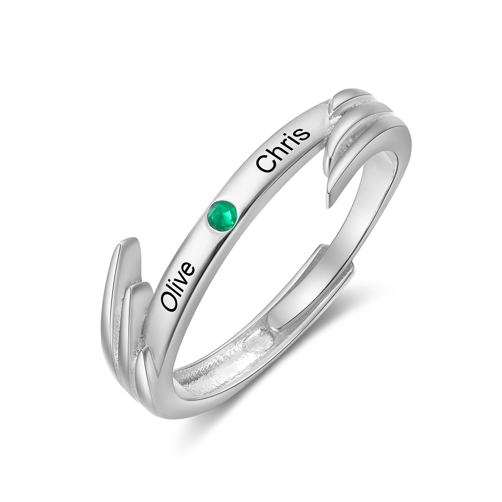 Personalisierte Paarring mit Engelsflügeln, Geburtssteinen und Gravur von 2 Namen