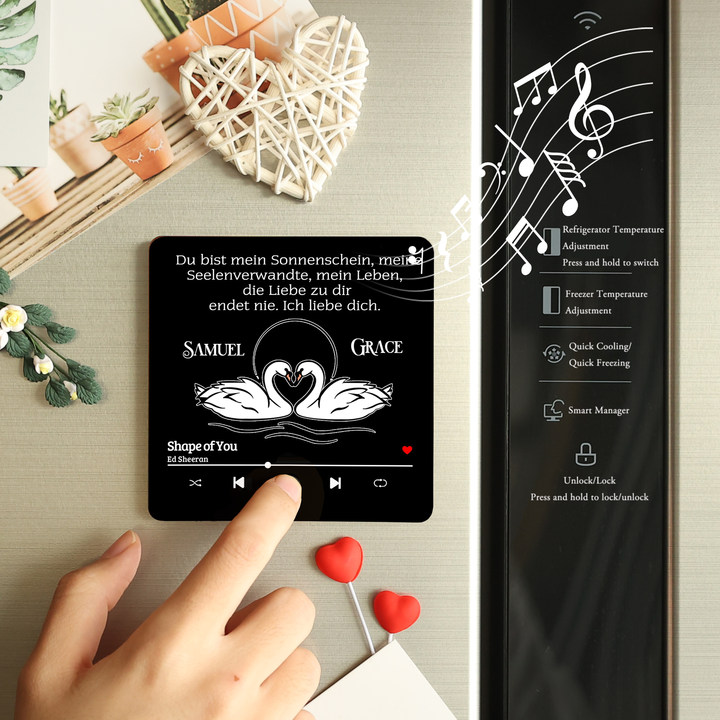Personalisierte mit Lied & 2 Namen Musik-Kühlschrankmagnet – Romantisches Geschenk für Paare