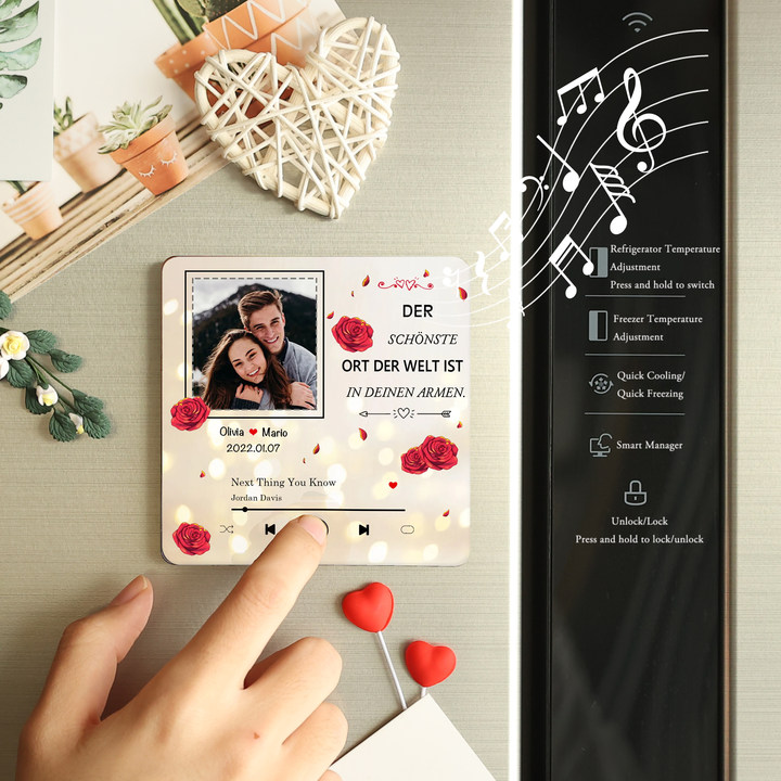 Personalisierte mit Foto & Lied & Datum & 2 Namen Musik-Kühlschrankmagnet – Romantisches Geschenk für Paare