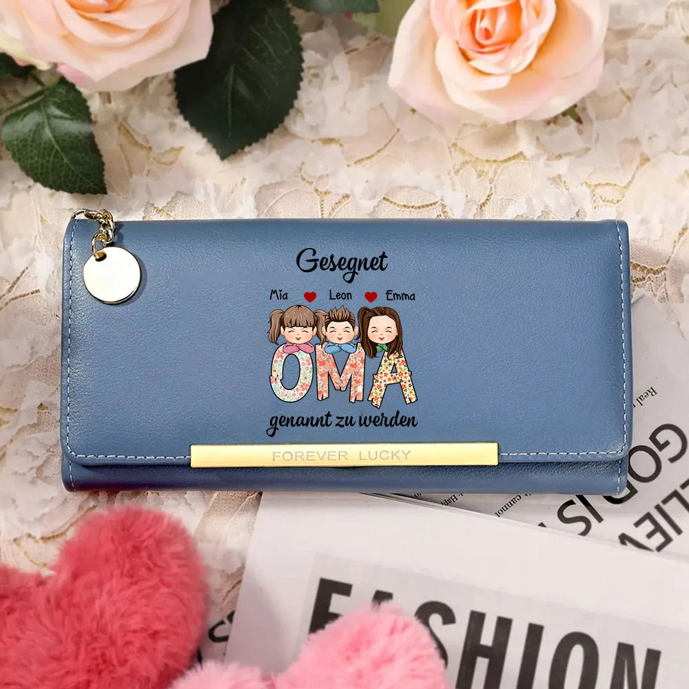 Personalisierte 1-8 Namen & Muster PU Leder Lange Portemonnaie Geldbörse-Geschenke für Mama/Oma