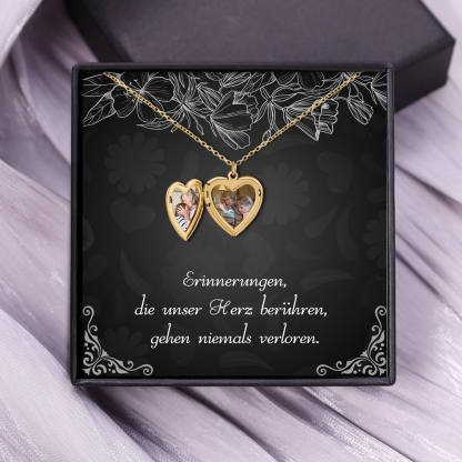 Personalisierte 2 Fotos & Name & Datum Herz Halskette Erinnerungen, die unser Herz berühren, gehen niemals verloren - Geschenk mit Nachrichtenkarte