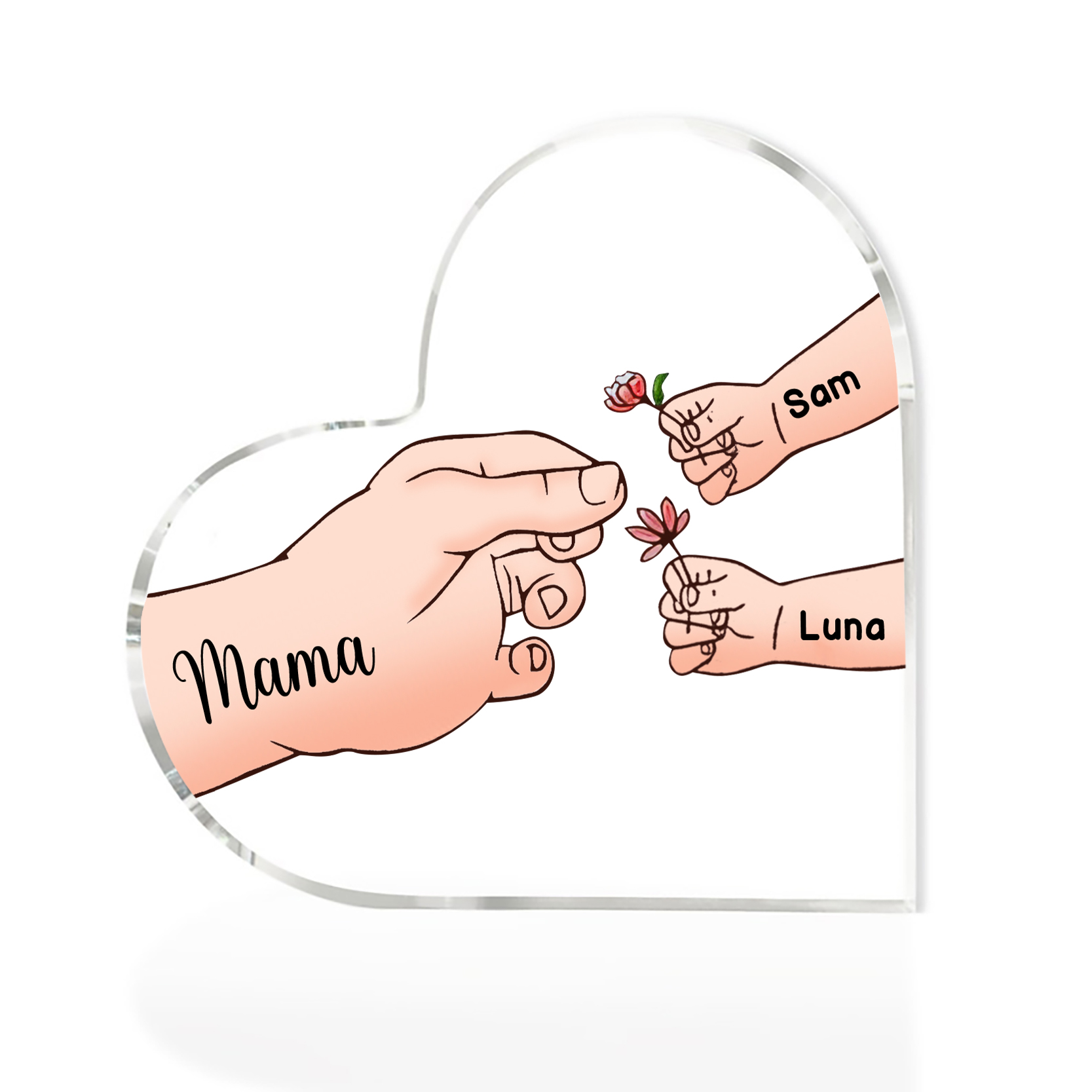 Personalisierte 3 Namen Mama Hand Familie Acryl-Deko Schreibtischdekoration für Mutter