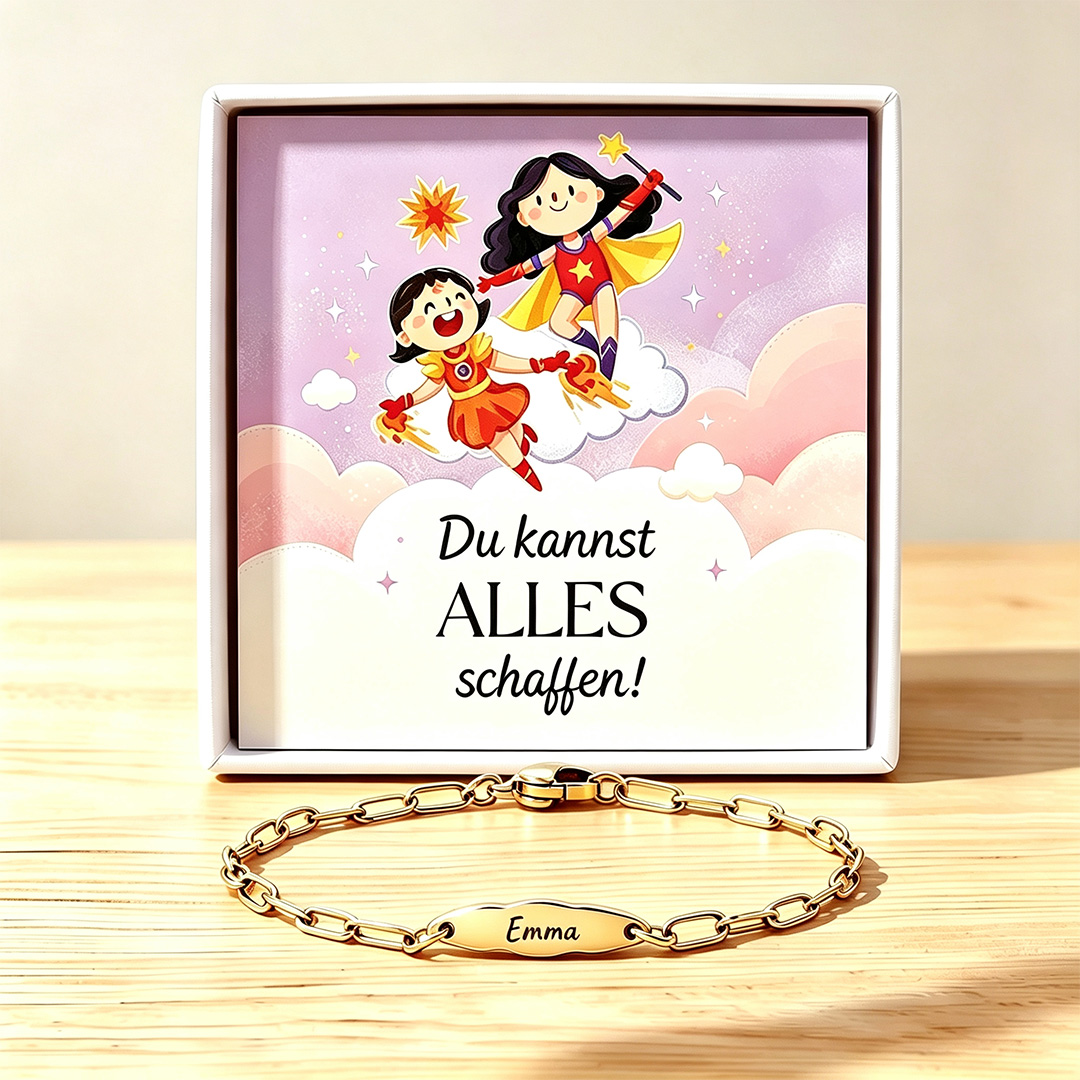 Personalisiertes Kinderarmband mit Namen Edelstahl-ID-Armband mit Mutmachkarte
