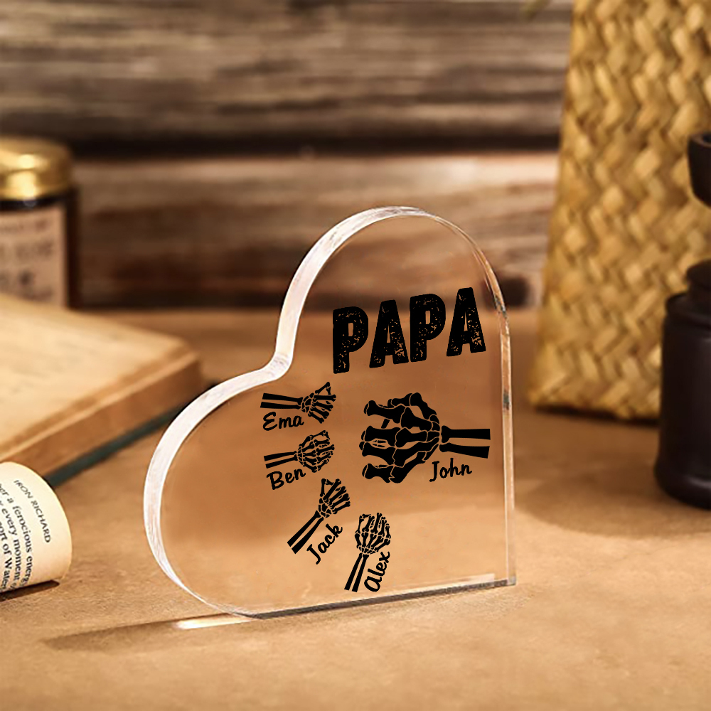Personalisierte 5 Namen Acryl-Deko Papa Skelett Hand Schreibtischdekoration für Vater
