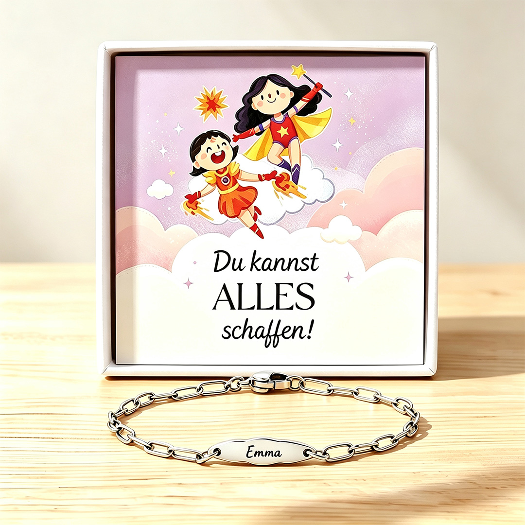 Personalisiertes Kinderarmband mit Namen Edelstahl-ID-Armband mit Mutmachkarte