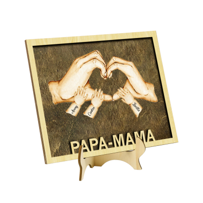 PAPA-MAMA Holz Deko-Personalisierbare 3 Namen Ornament Familie Hand in Hand Holzdekoration für Eltern