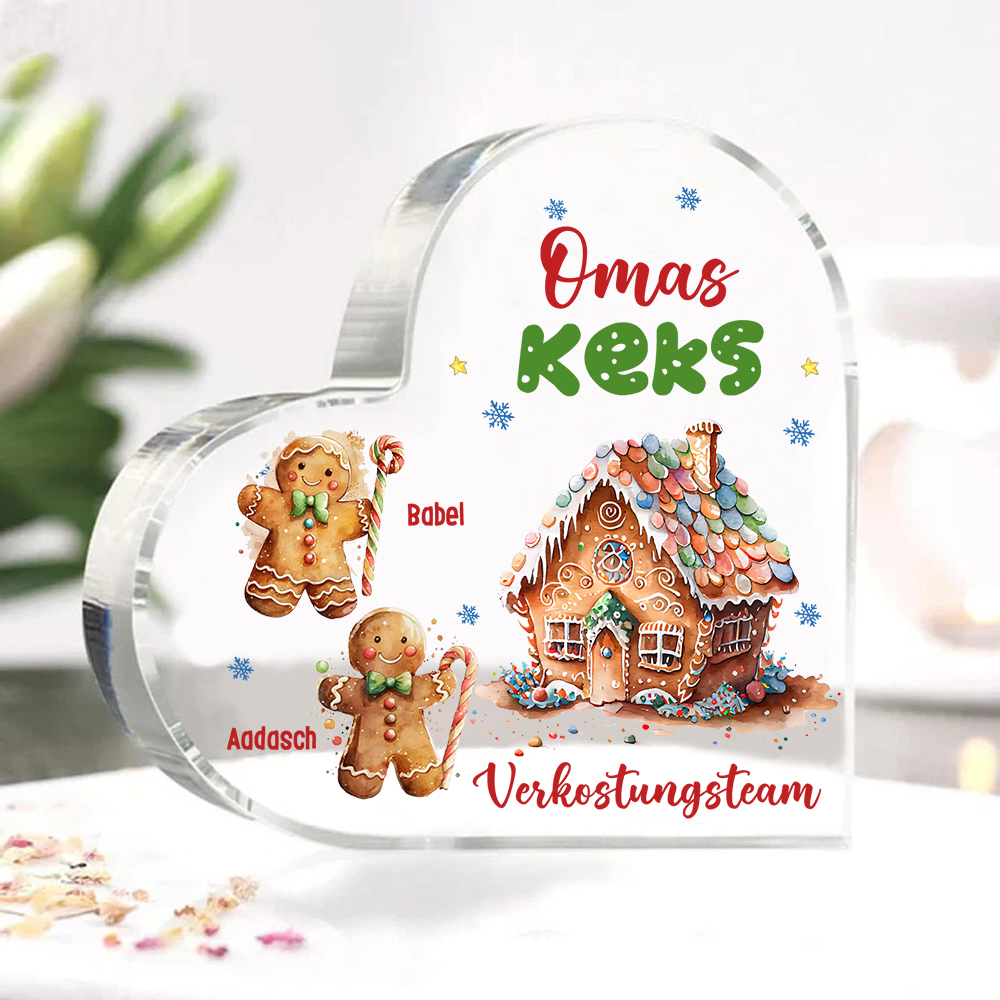Personalisierte 2 Namen & Text Lebkuchenmann Familie Verkostungsteam Weihnachten Acryl-Deko-Schreibtischdekoration