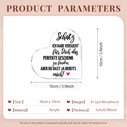 Personalisierte Name Acryl-Deko-Du hast ja bereits mich-Schreibtischdekoration für Paar