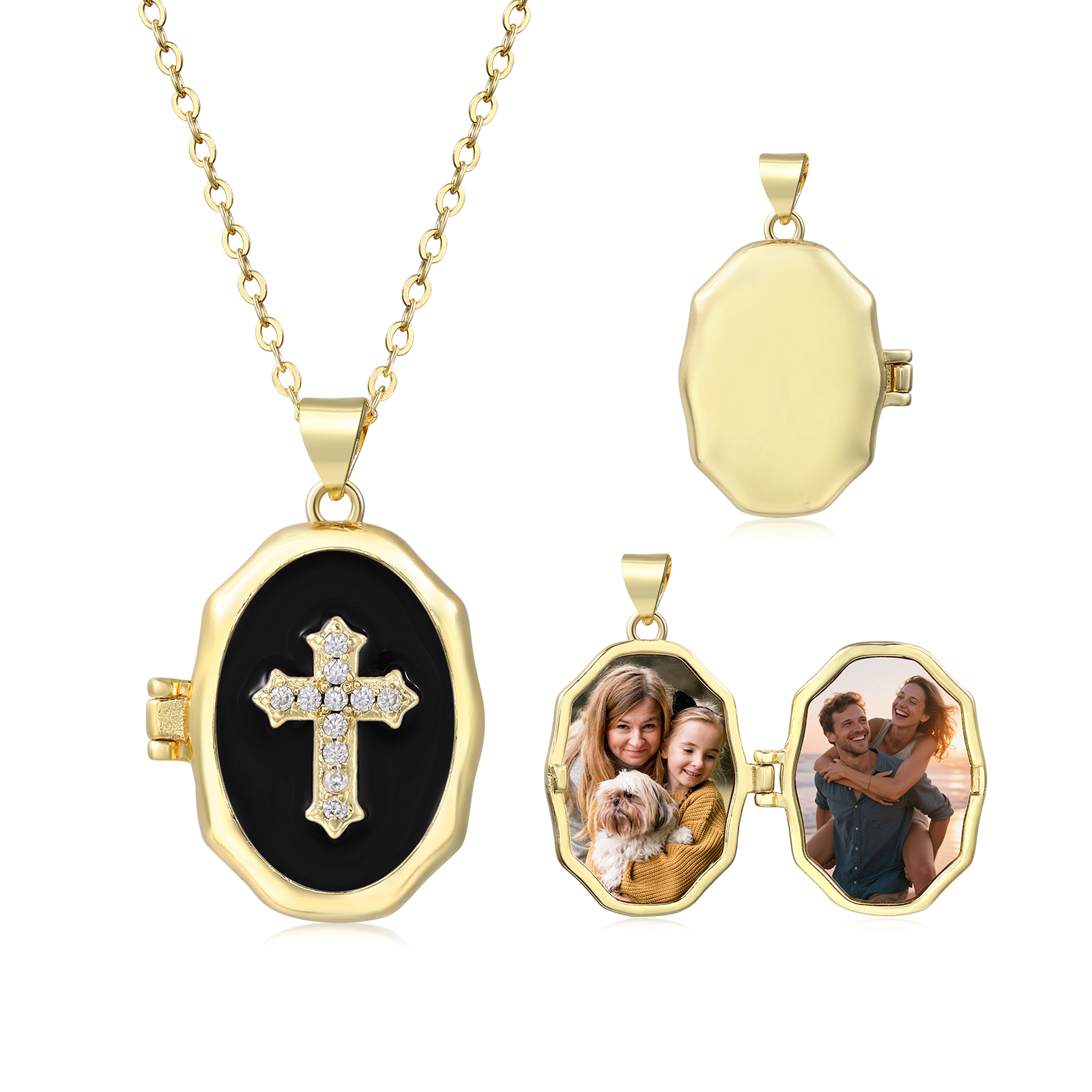 Personalisierte Kreuz Medaillon Halskette mit 2 Fotos personalisiert