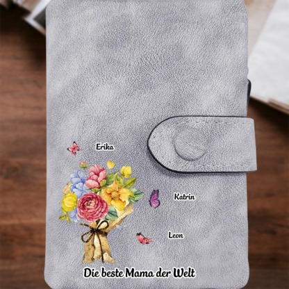 Damen Personalisierte 1-6 Namen & Text Blumen & Schmetterling PU Leder