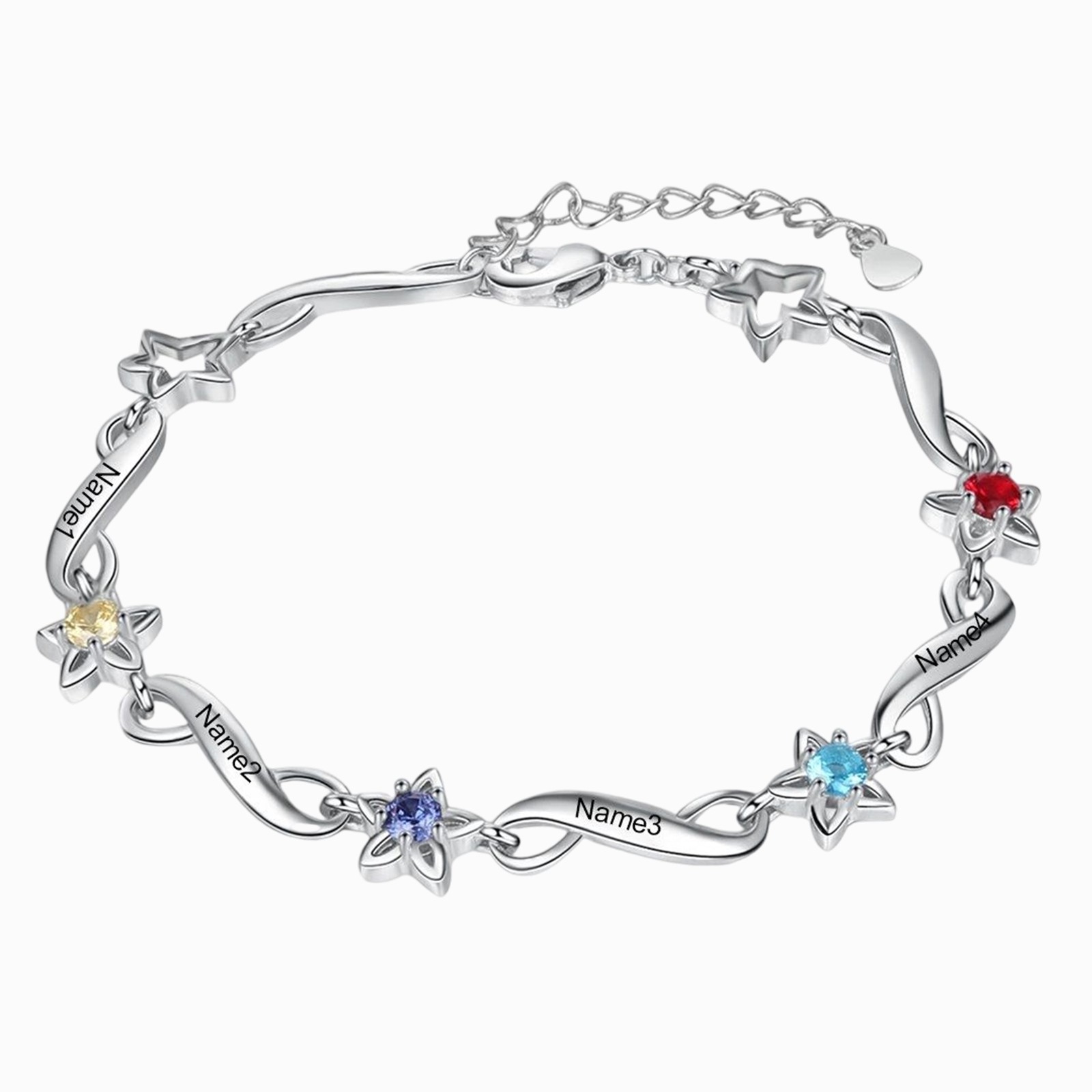 Personalisierbares Infinity Stern Armband mit 2–7 Namen und Geburtssteinen