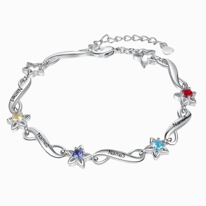 Personalisierbares Infinity Stern Armband mit 2–7 Namen und Geburtssteinen
