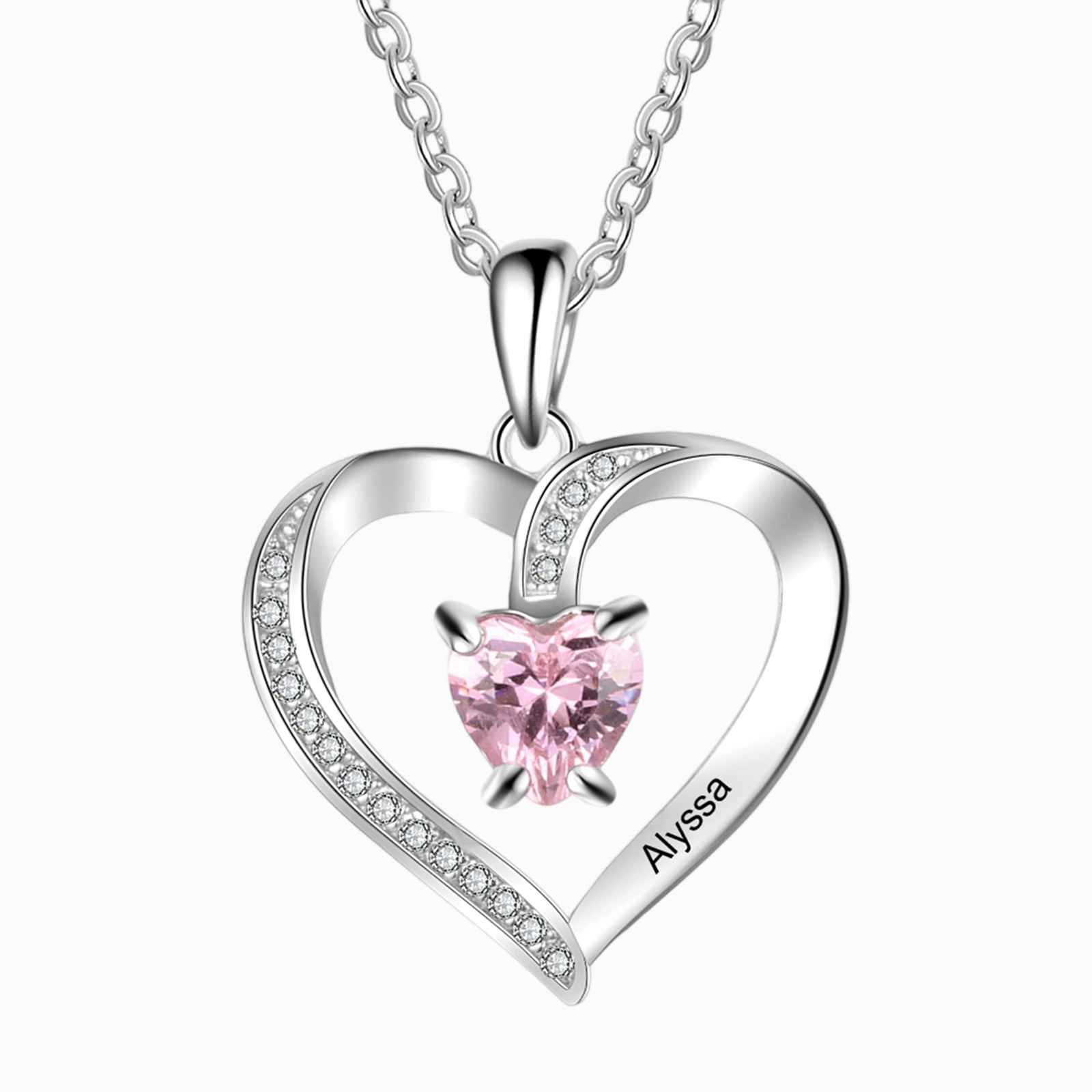 925 Sterling Silber Personalisierte Halskette mit 1 Name und 1 Geburtsstein