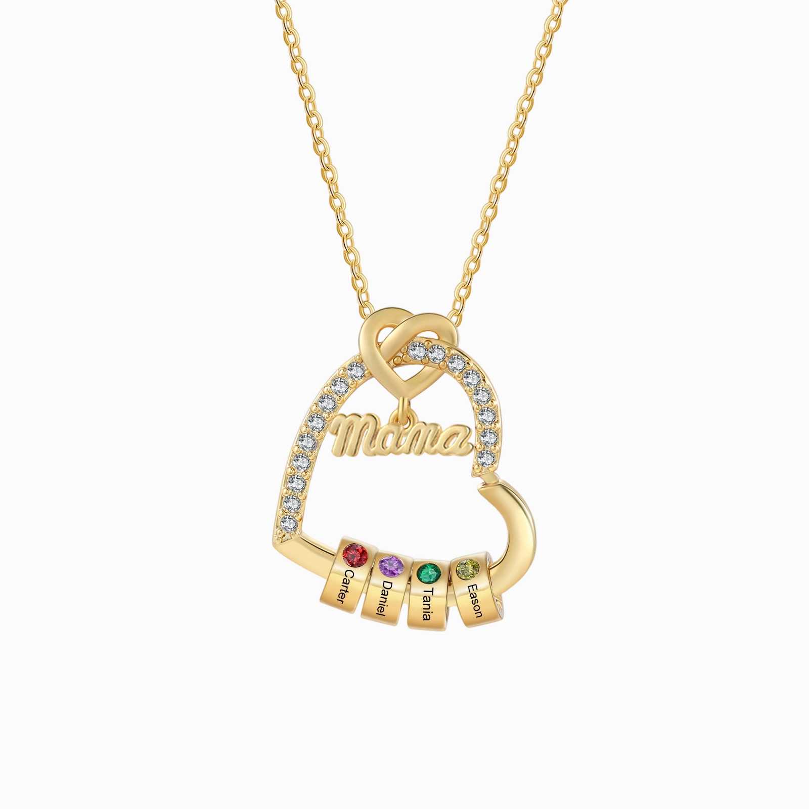 Personalisierte 1 Titel & 1-5 Namen Herz Halskette mit 1-5 Geburtssteinen für Mama/Mutter/Oma-Geschenk Box Set