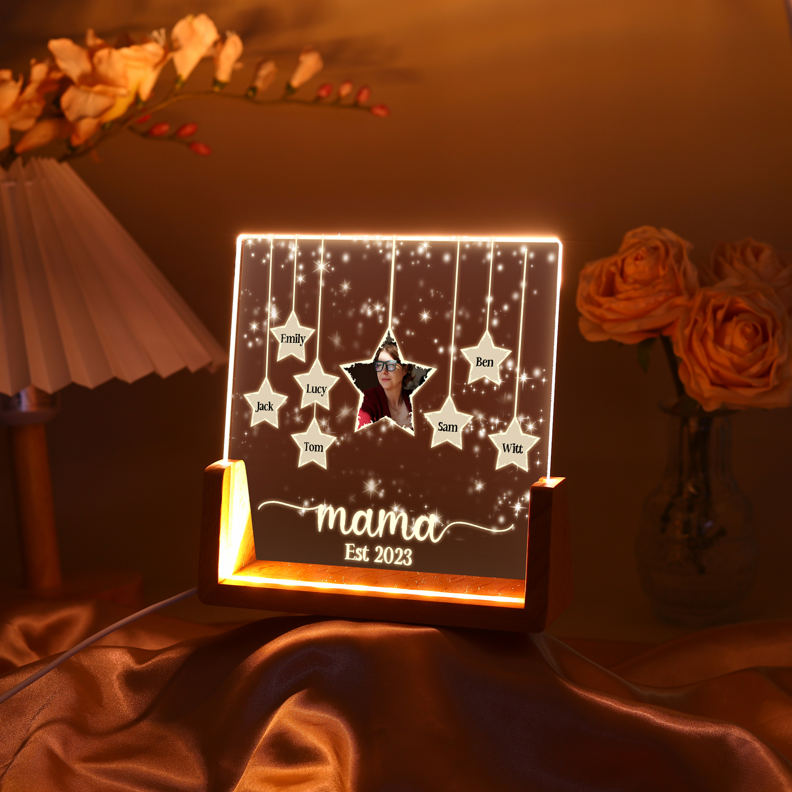 Personalisierte 7 Namen & Text & Datum & Foto Stern Nachtlicht Geschenk für Großmutter/Mutter zum Muttertag