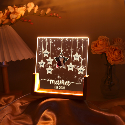 Personalisierte 7 Namen & Text & Datum & Foto Stern Nachtlicht Geschenk für Großmutter/Mutter zum Muttertag