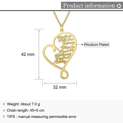 Herz Halskette mit 8 Namensgravuren Herzform