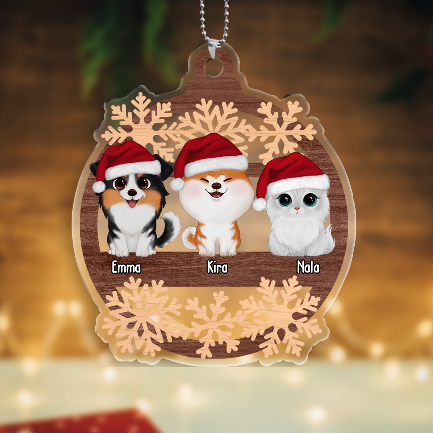 Acryl Weihnachtsornament-Personalisierte 1-6 Namen Haustier Ornament/Schlüsselanhänger mit Schlüsselring