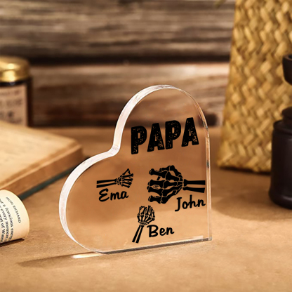 Personalisierte 3 Namen Acryl-Deko Papa Skelett Hand Schreibtischdekoration für Vater