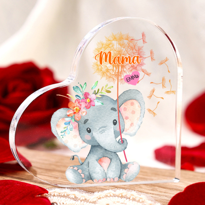 Personalisierter 1 Name & Text Elefant Herz Familie Acryl-Deko Schreibtischdekoration für Mutter