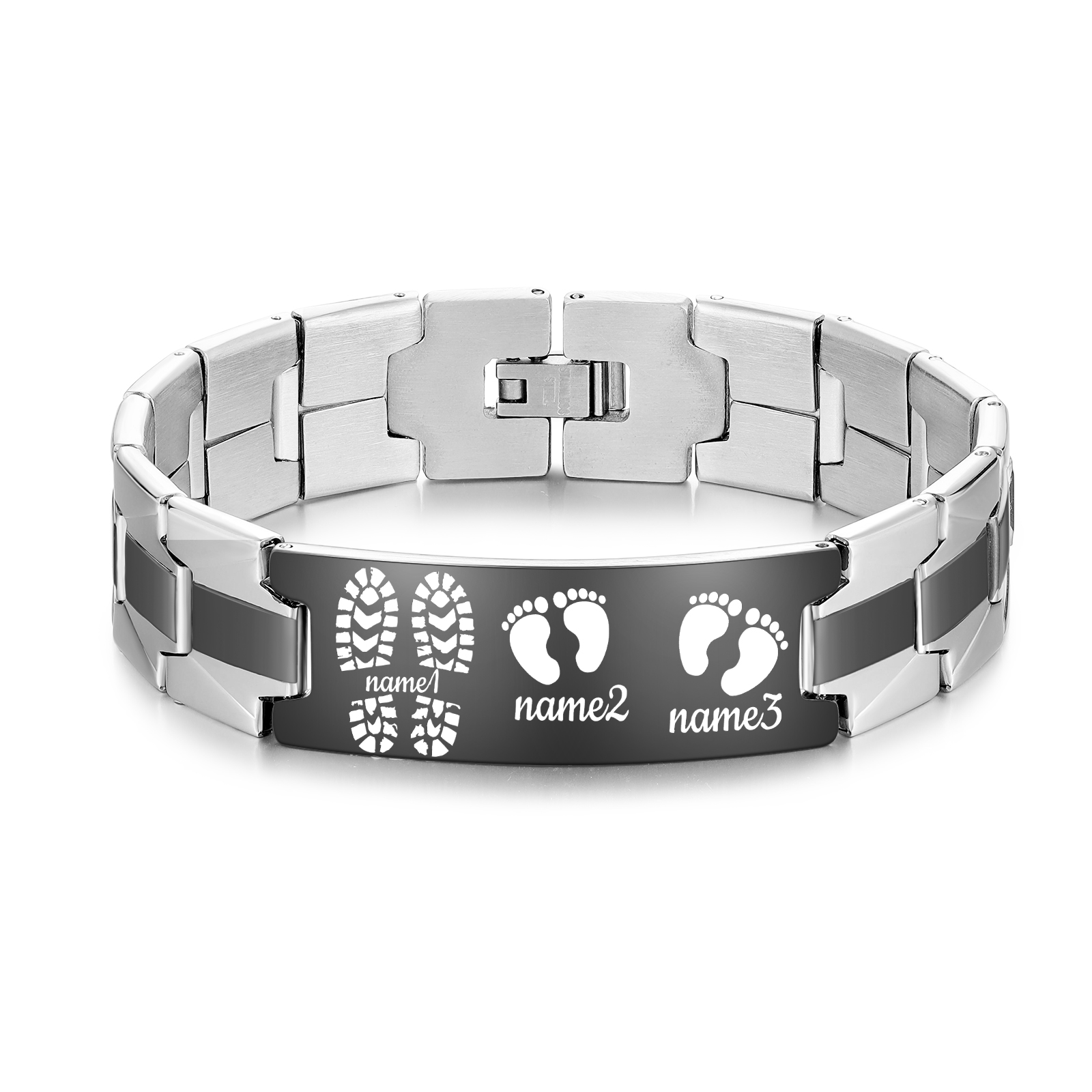 Herren Armband-Personalisierte 3 Namen Edelstahl Füße Armband-Geschenk für Vater