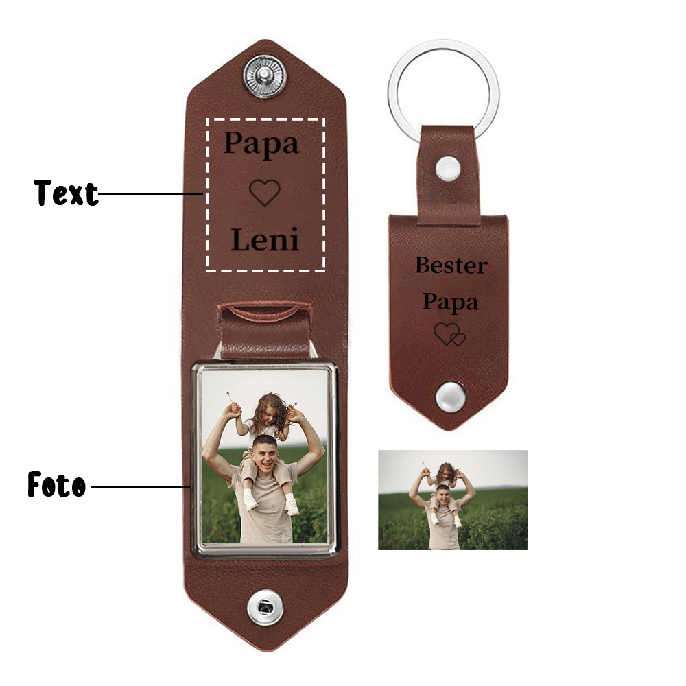 Personalisierbares Foto & Text Bester Papa PU Leder Schlüsselanhänger