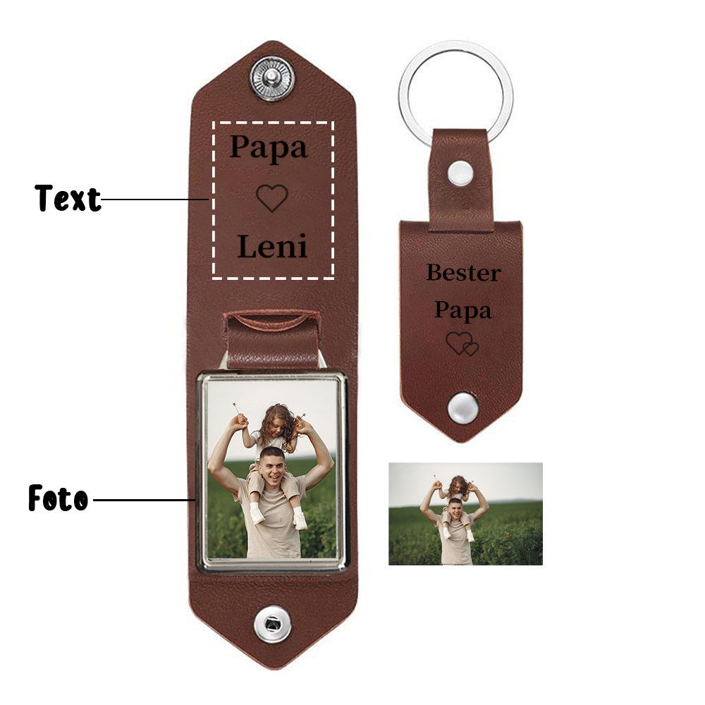 Personalisierbares Foto & Text Bester Papa PU Leder Schlüsselanhänger