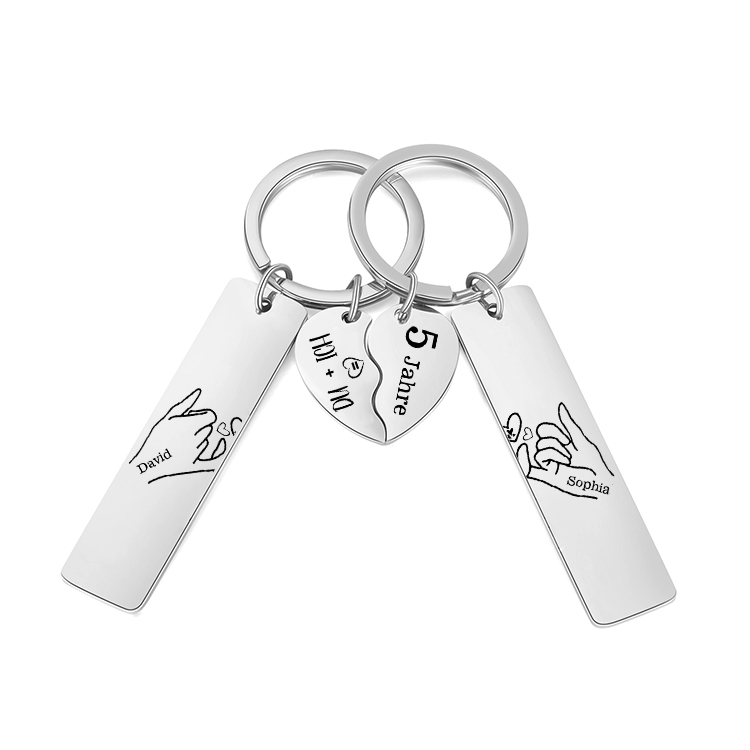 Personalisierbare 2 Namen & Nummer- Du + Ich = xx Jahre - Metall Paar Schlüsselanhänger