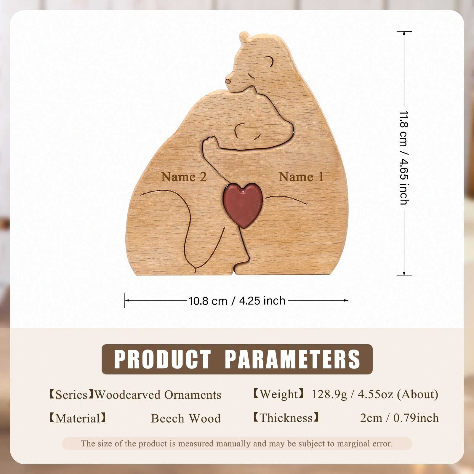 Holzskulptur-Personalisierte 2 Namen Bär Umarmung Paar Holz Deko für Pärchen