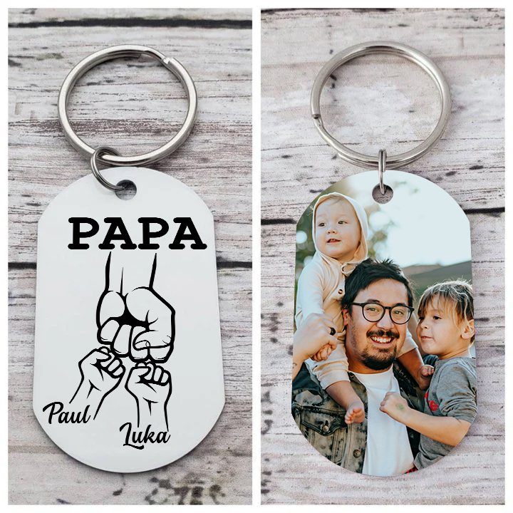 Personalisierbares Foto &  2 Namen Papa Faust Schlüsselanhänger-Geschenk für Vater
