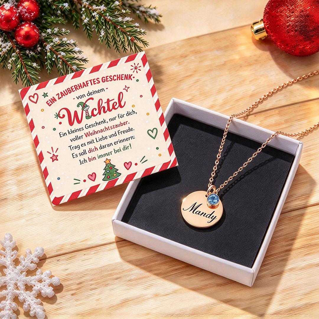 Personalisierte Namenskette mit rundem Anhänger und Geburtsstein-Imitat Weihnachtsgeschenk für Tochter Mama oder Freundin