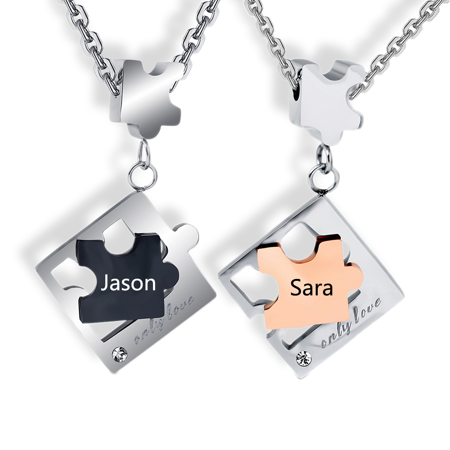 Personalisierte 2 Namen Puzzle "only Love" Halsketten Set