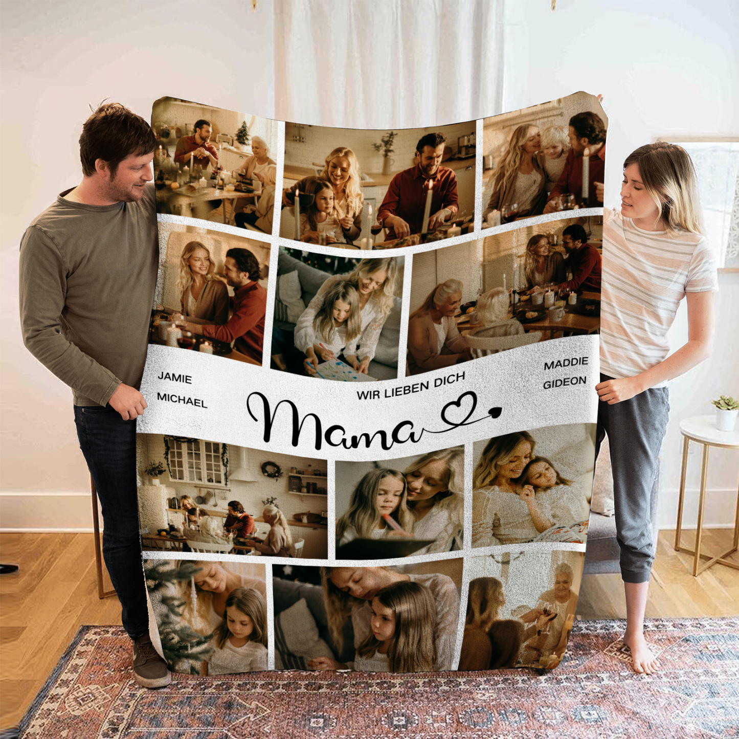Personalisierbare 12 Fotos & 2 Texte Decke - Liebe Mama Wir sind so glücklich, deine Kinder zu sein - Bestes Geschenk für Mutter