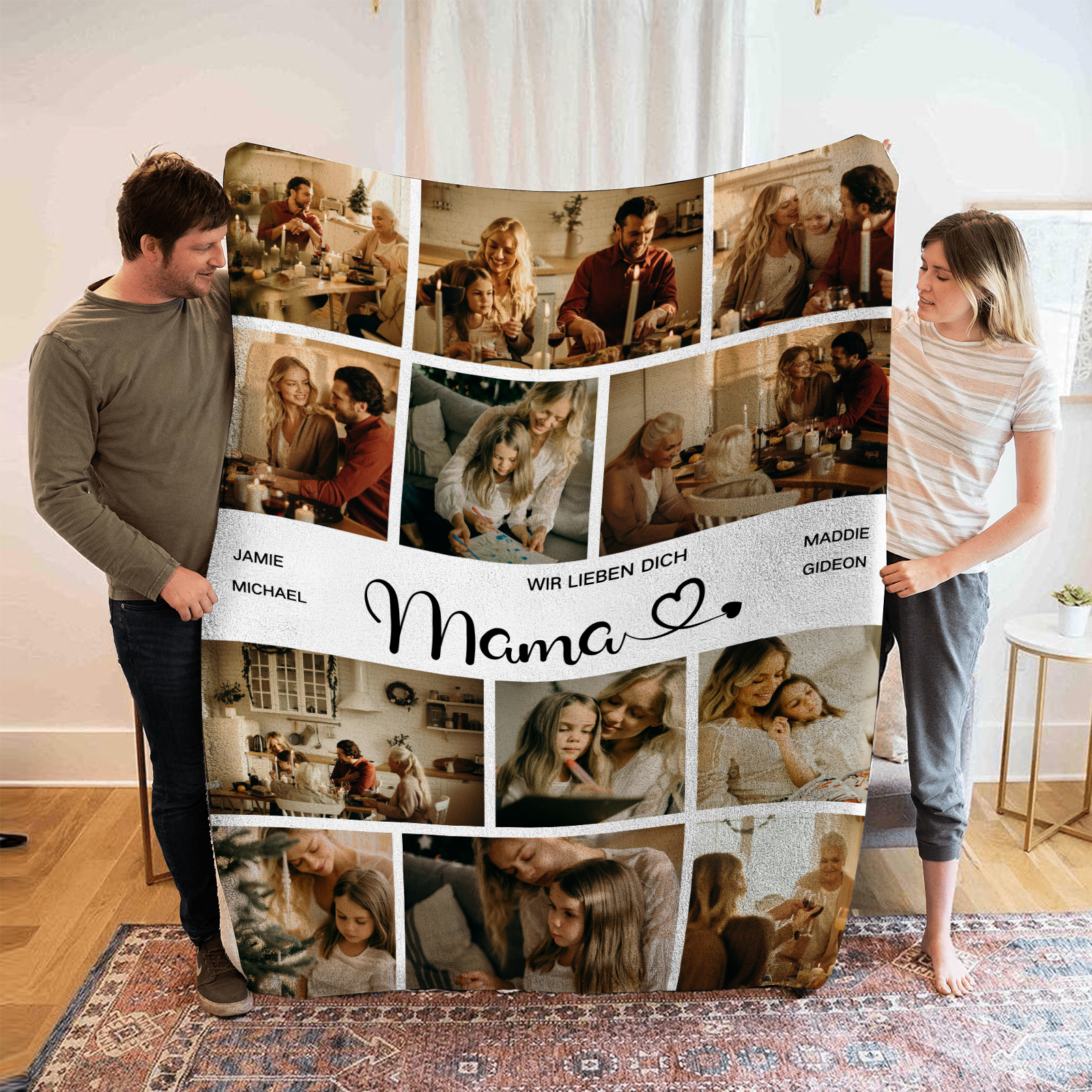 Personalisierbare 12 Fotos & 2 Texte Decke - Liebe Mama Wir sind so glücklich, deine Kinder zu sein - Bestes Geschenk für Mutter