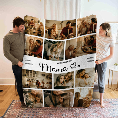 Personalisierbare 12 Fotos & 2 Texte Decke - Liebe Mama Wir sind so glücklich, deine Kinder zu sein - Bestes Geschenk für Mutter