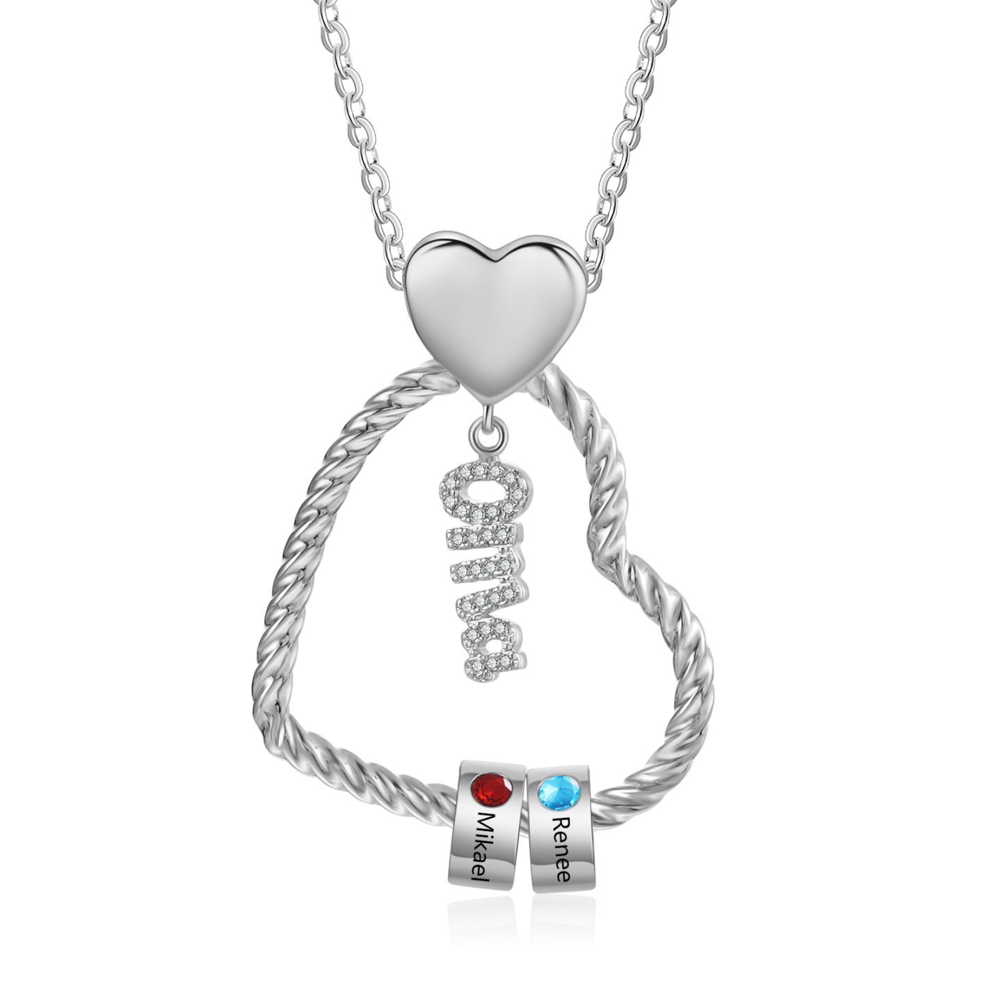 Personalisierte 2 Namen Herz Halskette mit 2 Geburtssteinen - Du machst meine Well bunter. Oma Schön, dass es Dich gibt - Geschenk mit Nachrichtenkarte