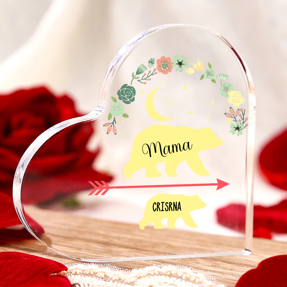 Personalisierter 1 Name Herz Acryl-Deko Mama Bär Schreibtischdekoration für Mutter