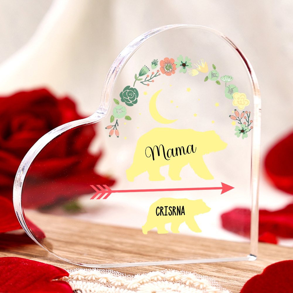 Personalisierter 1 Name Herz Acryl-Deko Mama Bär Schreibtischdekoration für Mutter