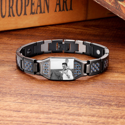 Herren Personalisierbarer Foto Magnetarmband Powerarmband mit 3 Magneten An meinen Mann Geschenk mit Nachrichtenkarte