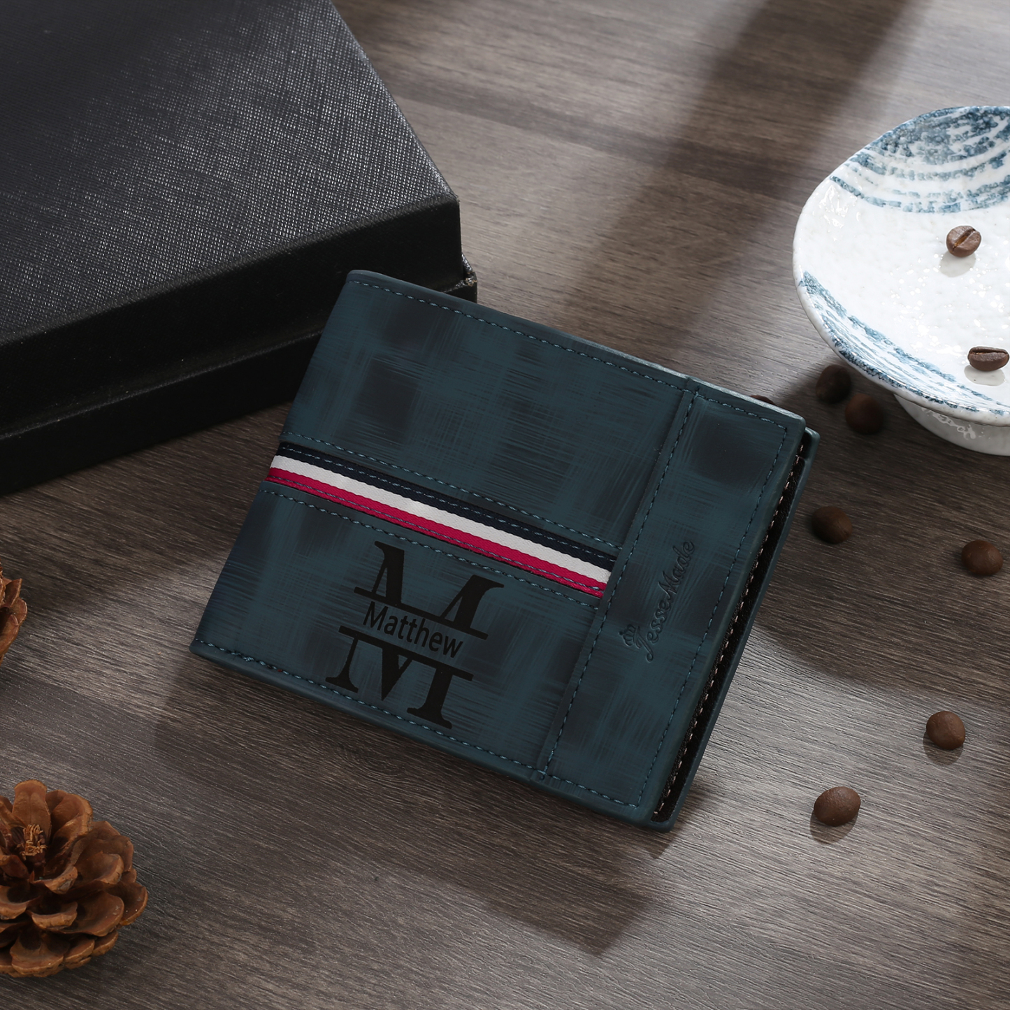 Personalisierte Foto & Name & 1 Buchstabe PU Leder Geldbörse