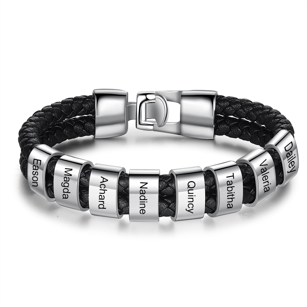 Personalisiertes 8 Namen Perlen Leder Armband-An Meinen Vater- Geschenk mit Nachrichtenkarte