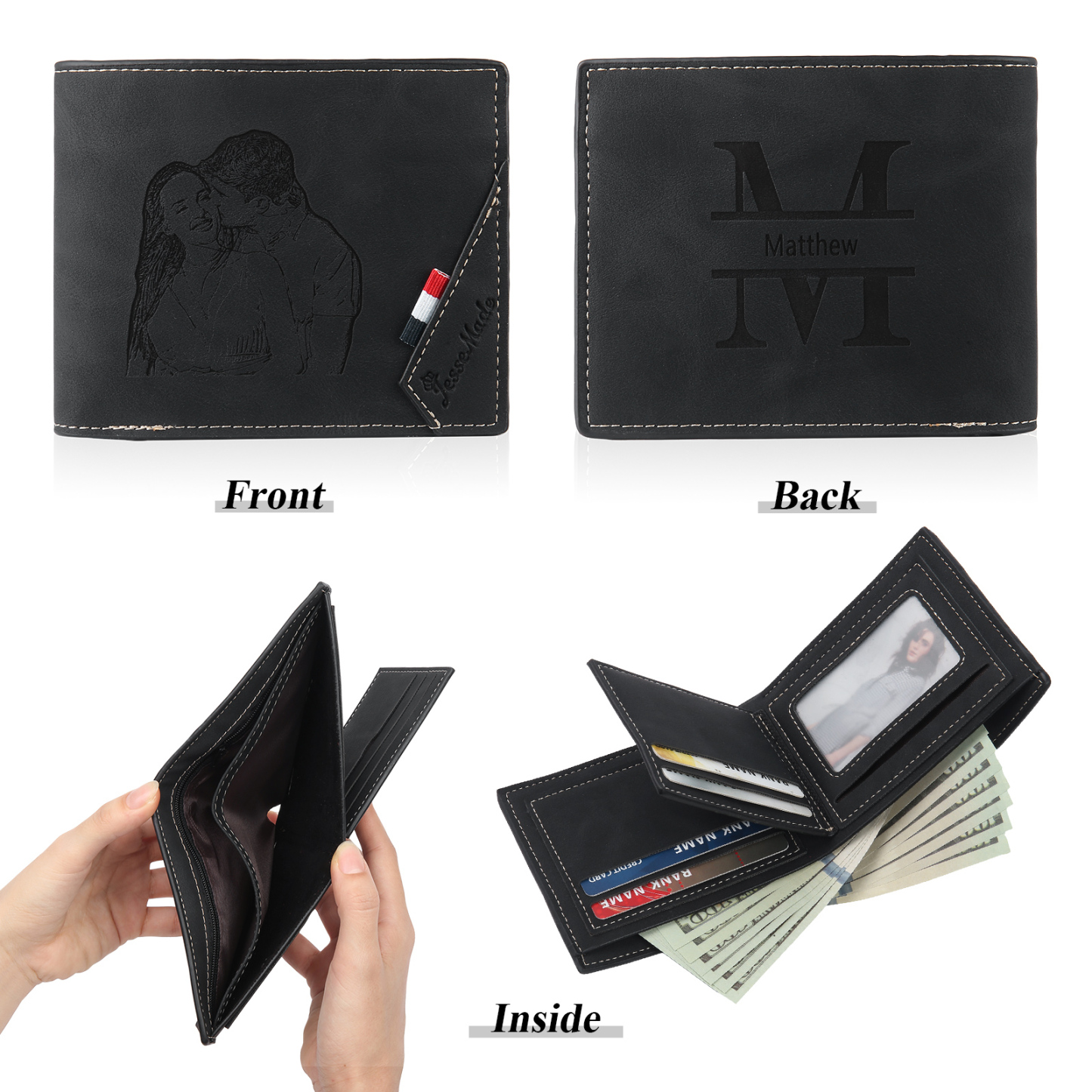 Personalisierte Foto & Name & 1 Buchstabe PU Leder Geldbörse