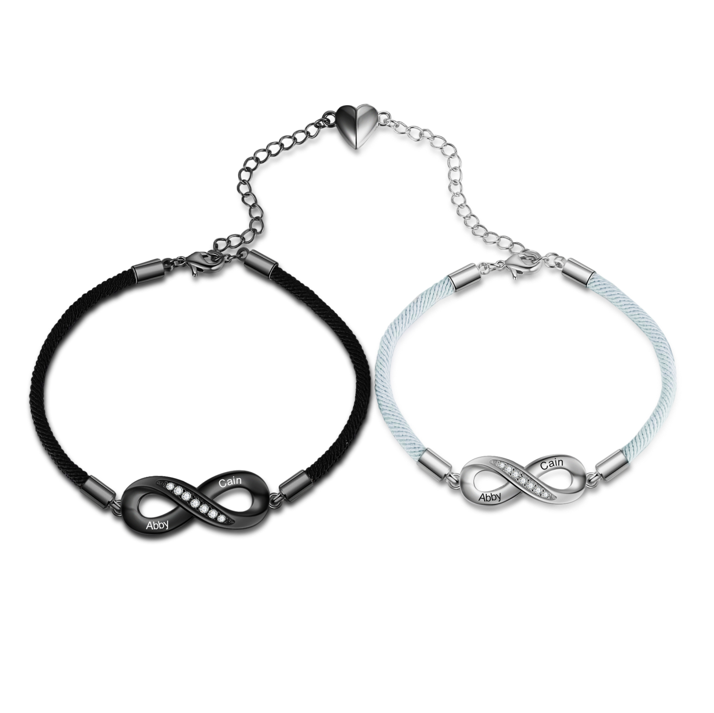 Personalisierte 2 Namen Paar Infinity Herz Magnet Armbänder mit Zirkonia